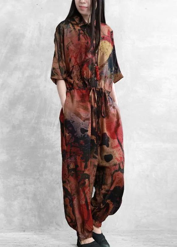 Original Women's Loose Thin Skinny Bat Sleeve Jumpsuit Lace Up Casual High Waist Jumpsuit
