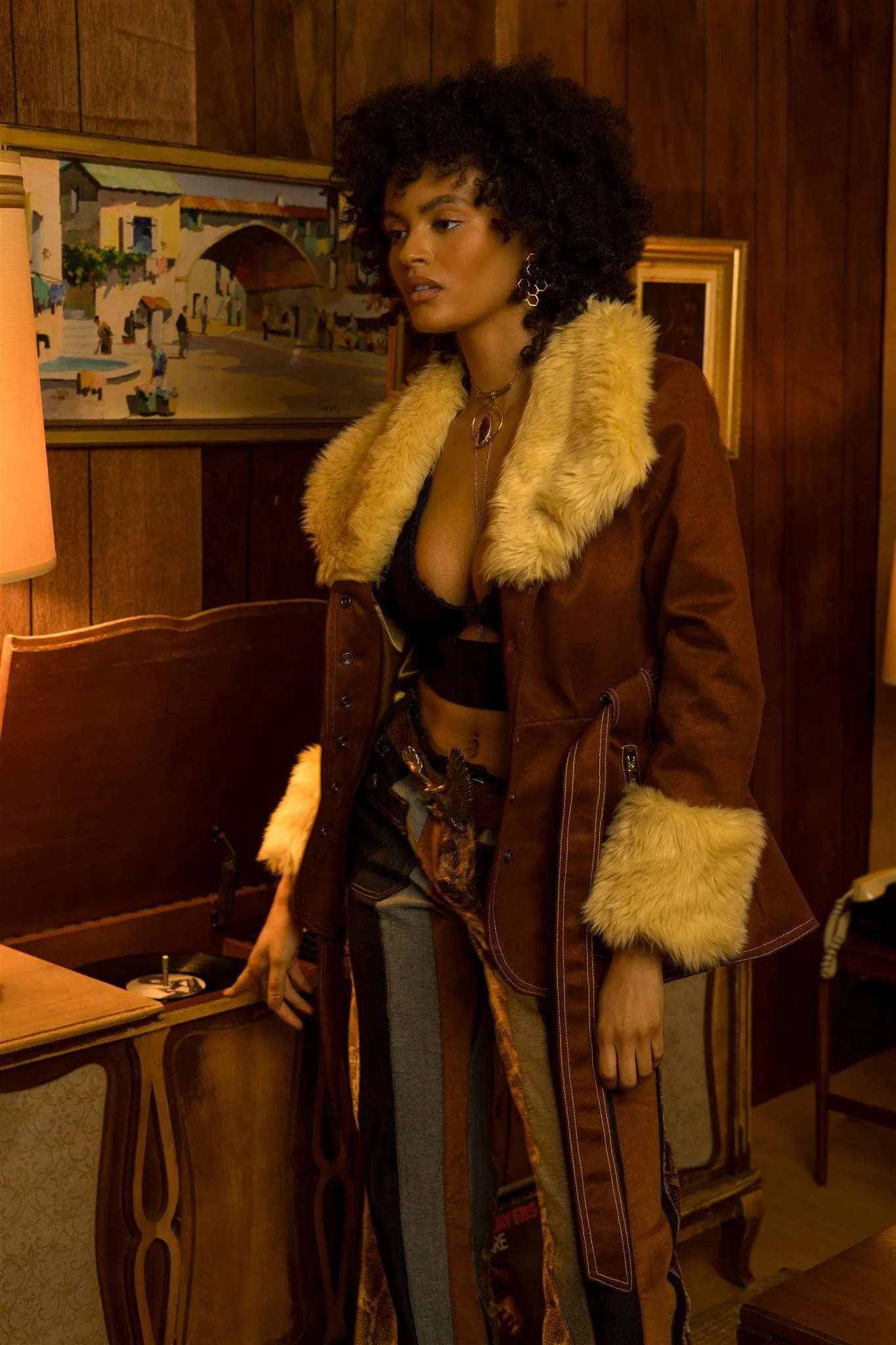 Penny Lane Coat - Tobacco Faux Suede