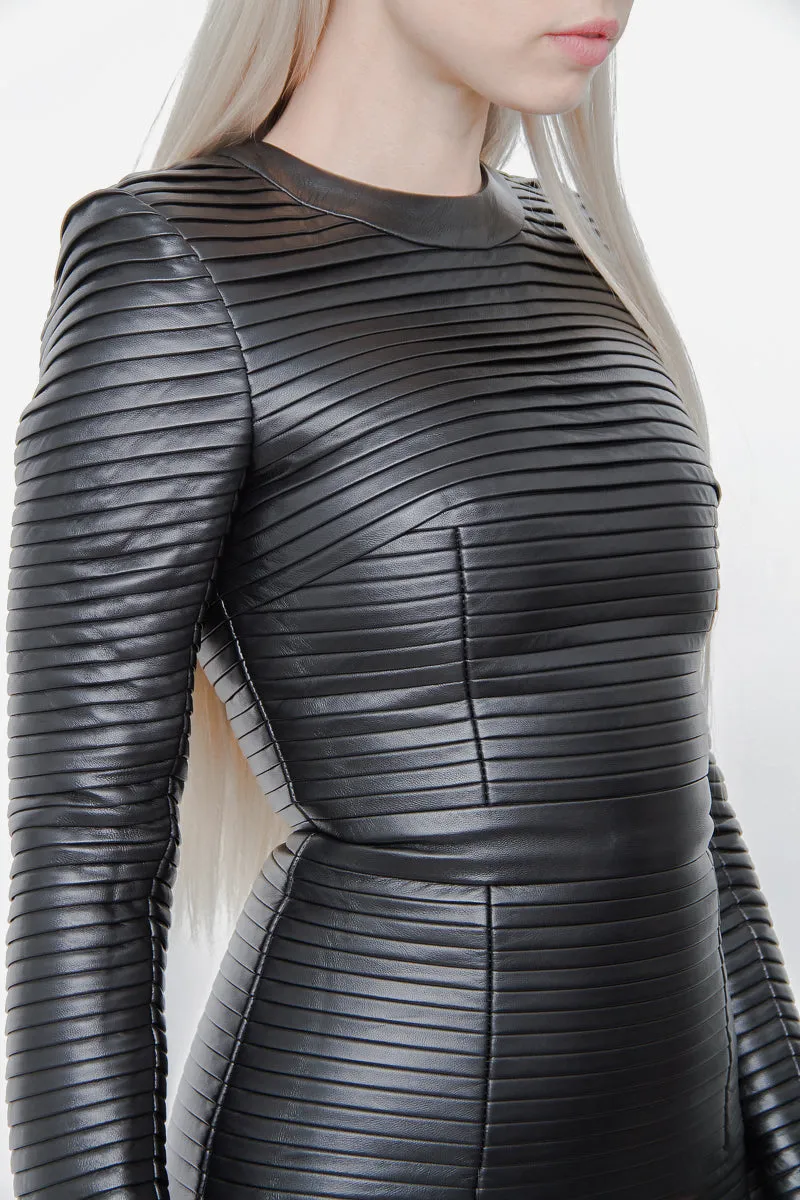 PLEATED LEATHER DRESS