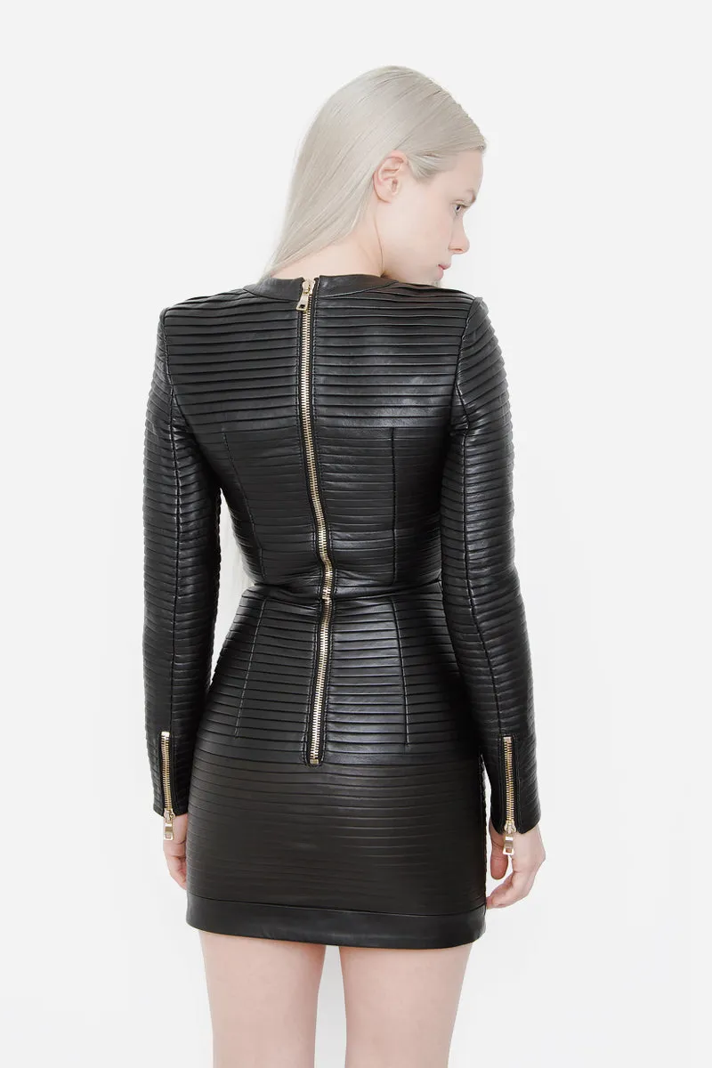 PLEATED LEATHER DRESS