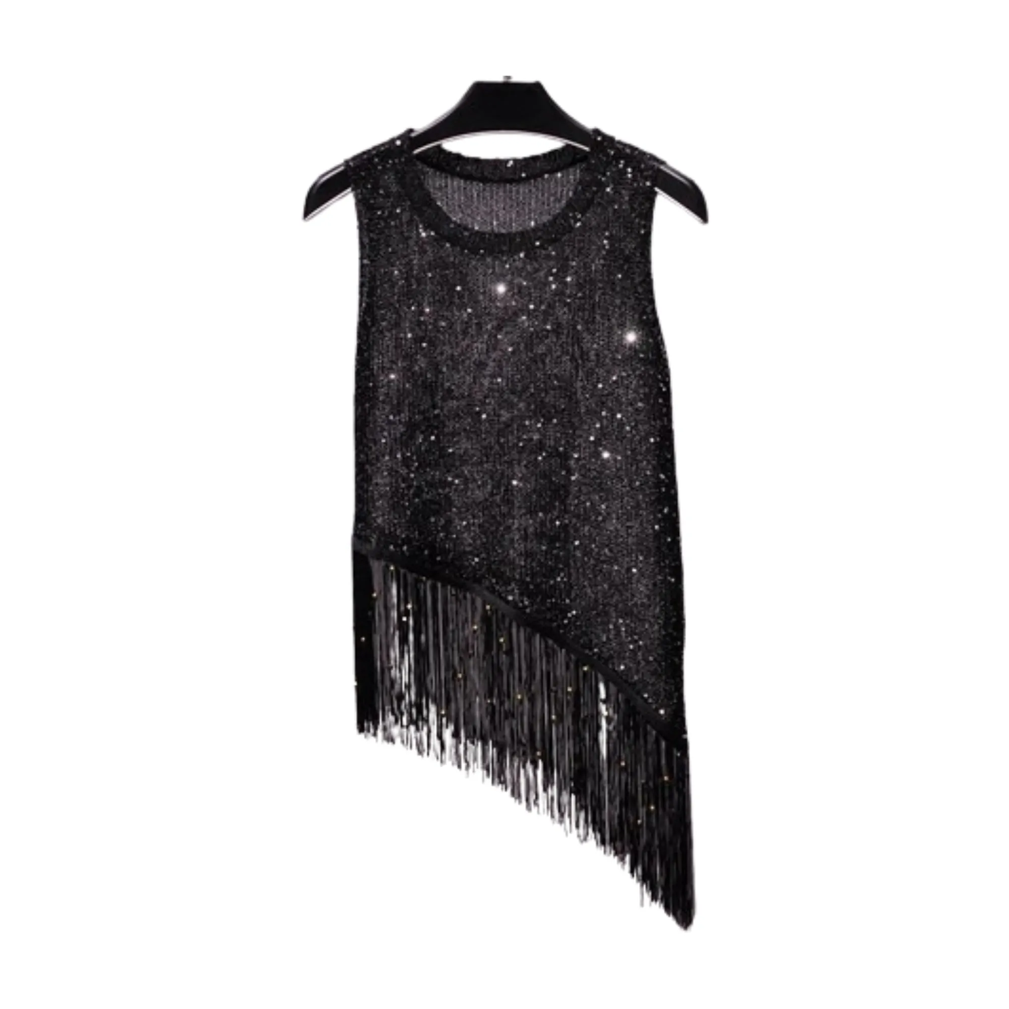 Pre Order:  Metallic Sequined Beaded Tassel Top