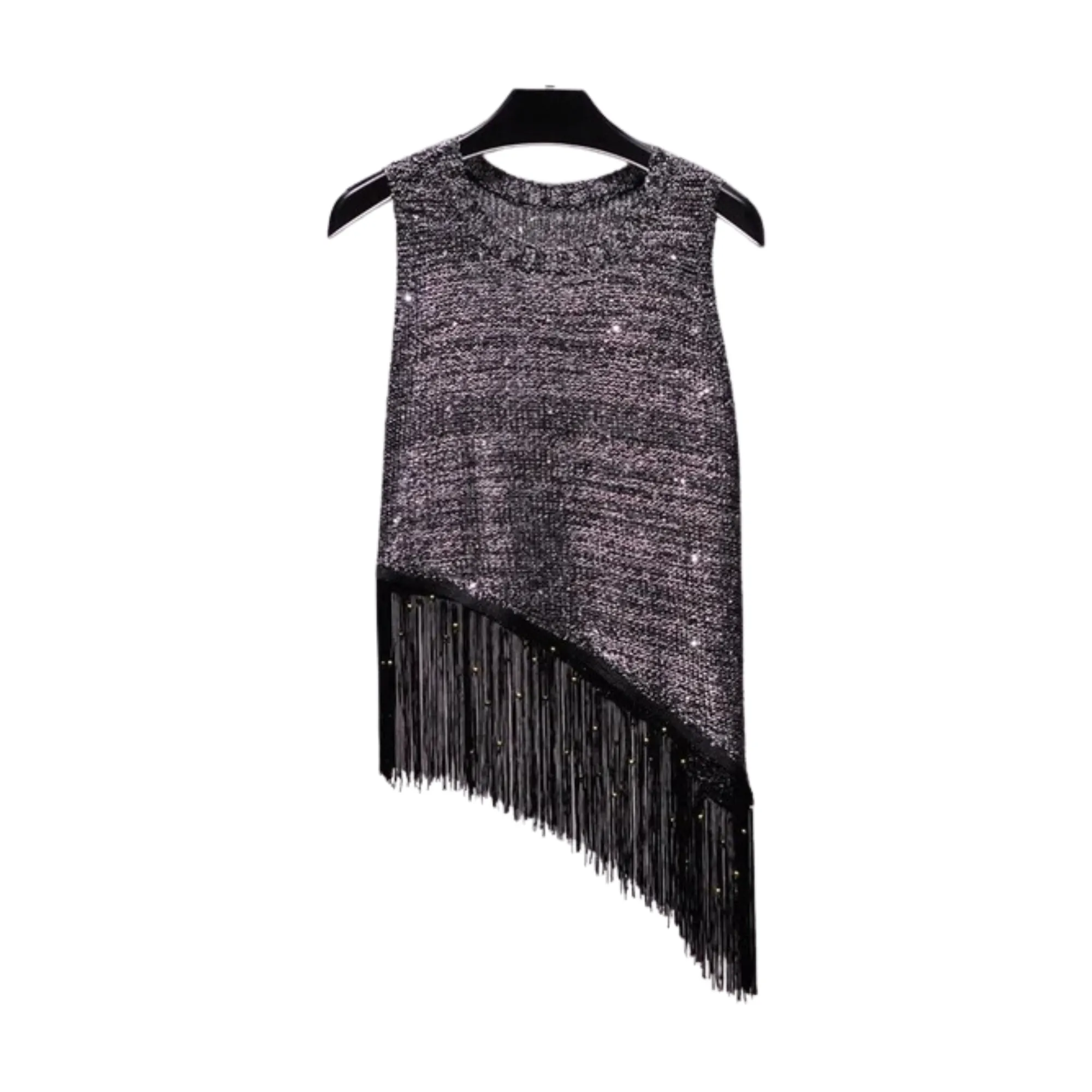 Pre Order:  Metallic Sequined Beaded Tassel Top