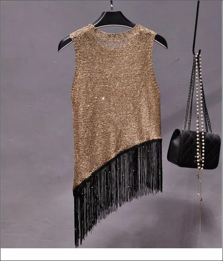 Pre Order:  Metallic Sequined Beaded Tassel Top