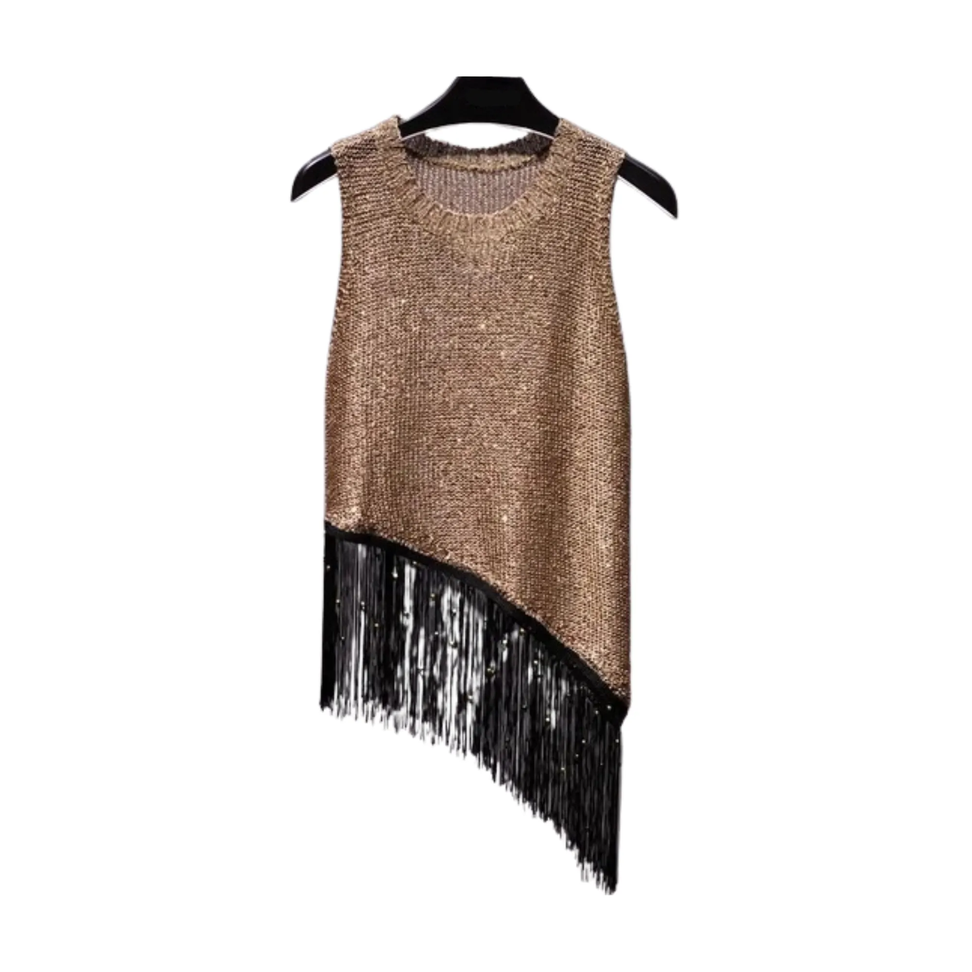 Pre Order:  Metallic Sequined Beaded Tassel Top