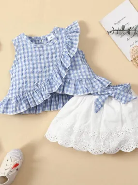 "Checked Cutie" Girl's Summer 2 PC Skort Set