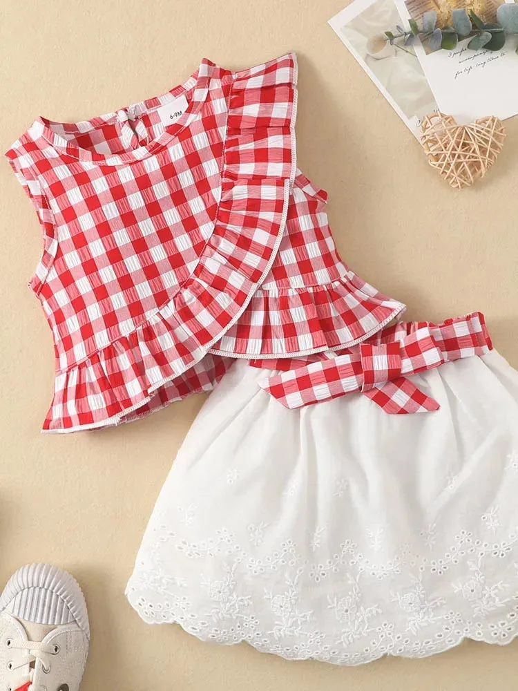 "Checked Cutie" Girl's Summer 2 PC Skort Set