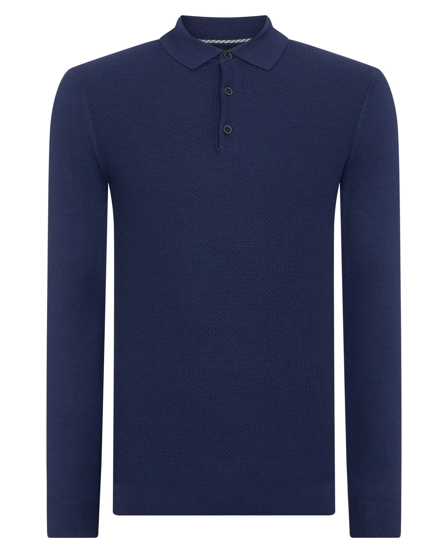 REMUS UOMO® Long Sleeve Merino Blend Polo Shirt/Blue - AW21 SALE