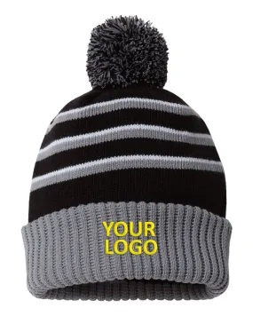 Richardson Pom Cuffed Custom Beanies, Black/ Grey