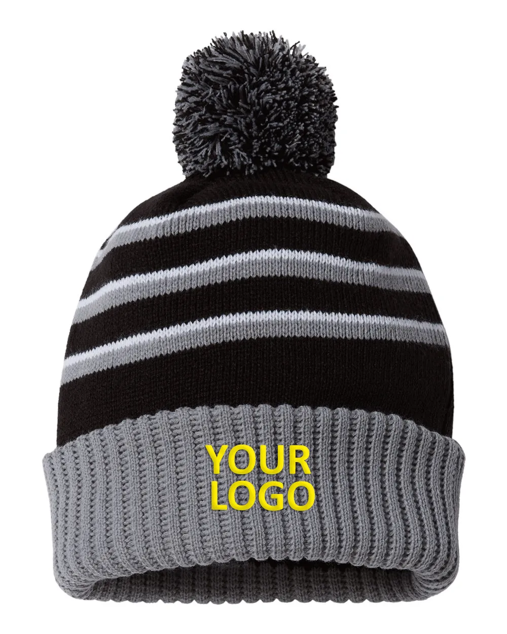 Richardson Pom Cuffed Custom Beanies, Black/ Grey