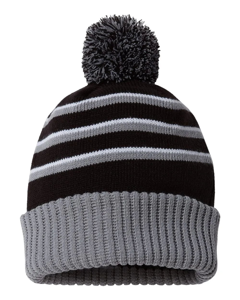Richardson Pom Cuffed Custom Beanies, Black/ Grey
