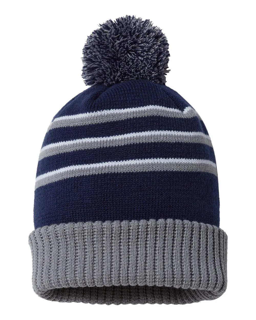 Richardson Pom Cuffed Custom Beanies, Navy/ Grey
