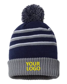 Richardson Pom Cuffed Custom Beanies, Navy/ Grey