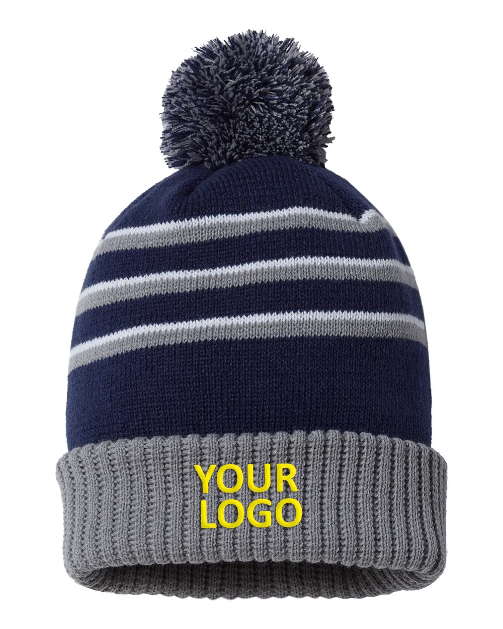 Richardson Pom Cuffed Custom Beanies, Navy/ Grey