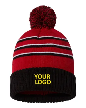 Richardson Pom Cuffed Custom Beanies, Navy/ Red