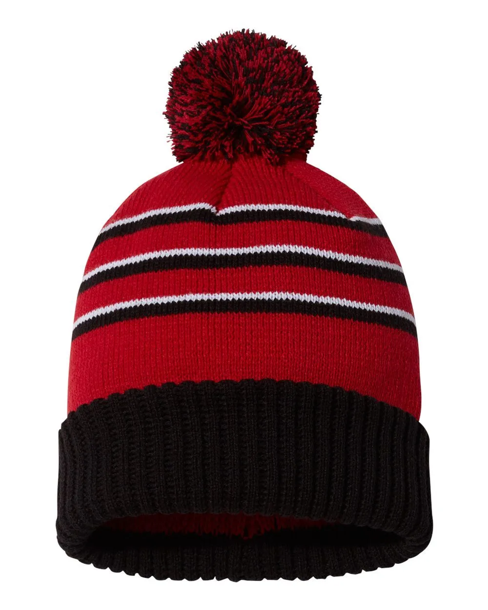 Richardson Pom Cuffed Custom Beanies, Navy/ Red