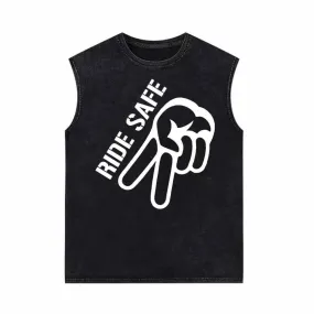 Ride Safe Yeah Biker Vintage Washed Vest Top
