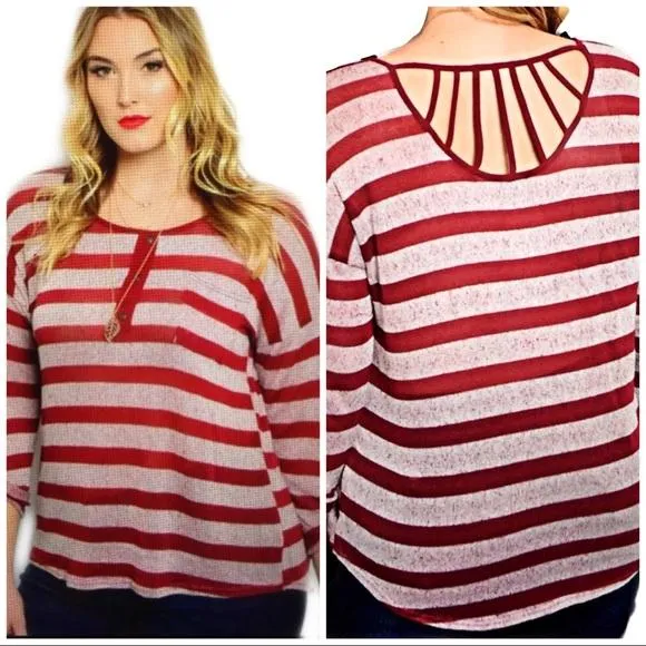Round Neck Long Sleeve Striped Knit Top