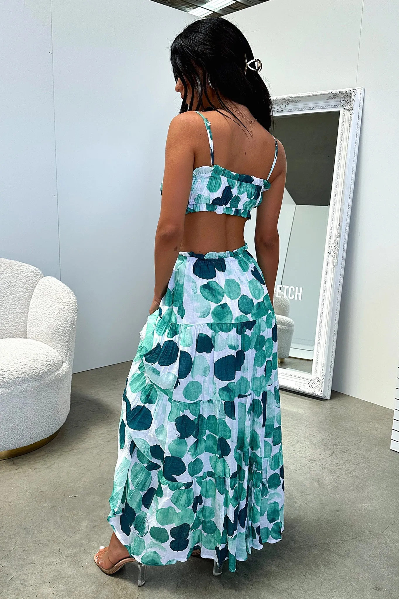 Selina Maxi Skirt - Green / White Print
