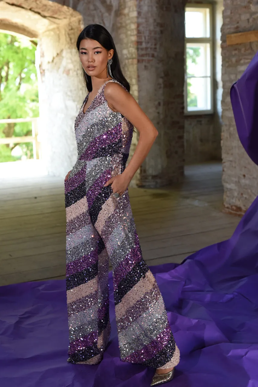 Sella Sequin V-Neck Jumpsuit (Blush)