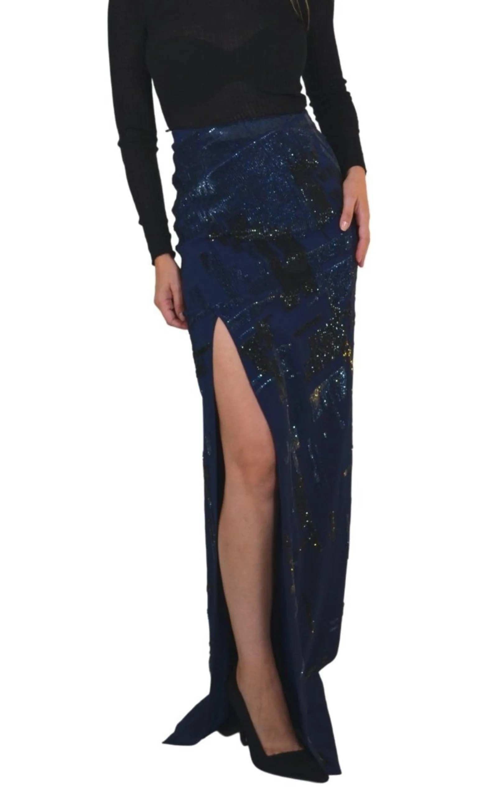 Sequins Embellished Blue Maxi Skirt