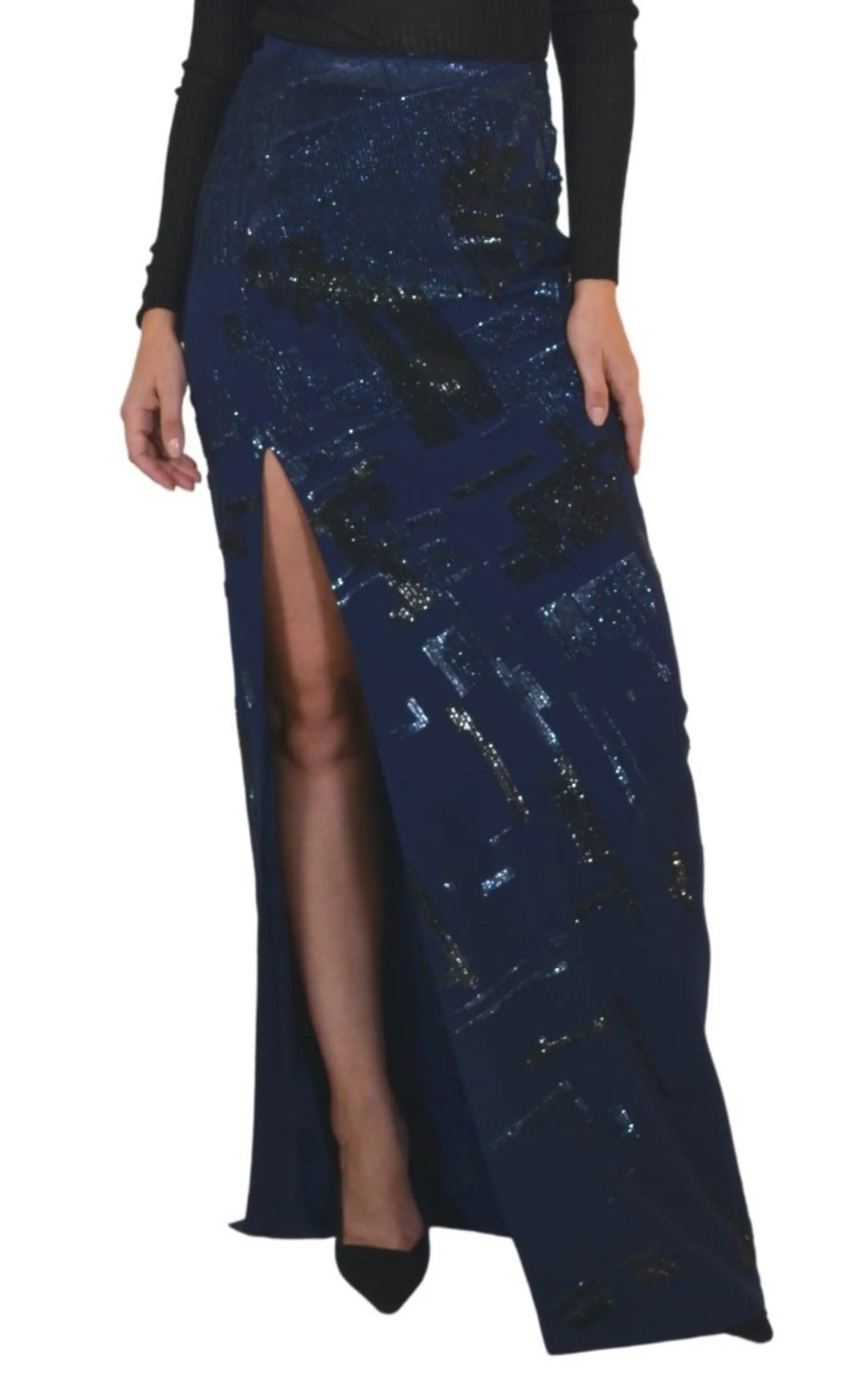 Sequins Embellished Blue Maxi Skirt