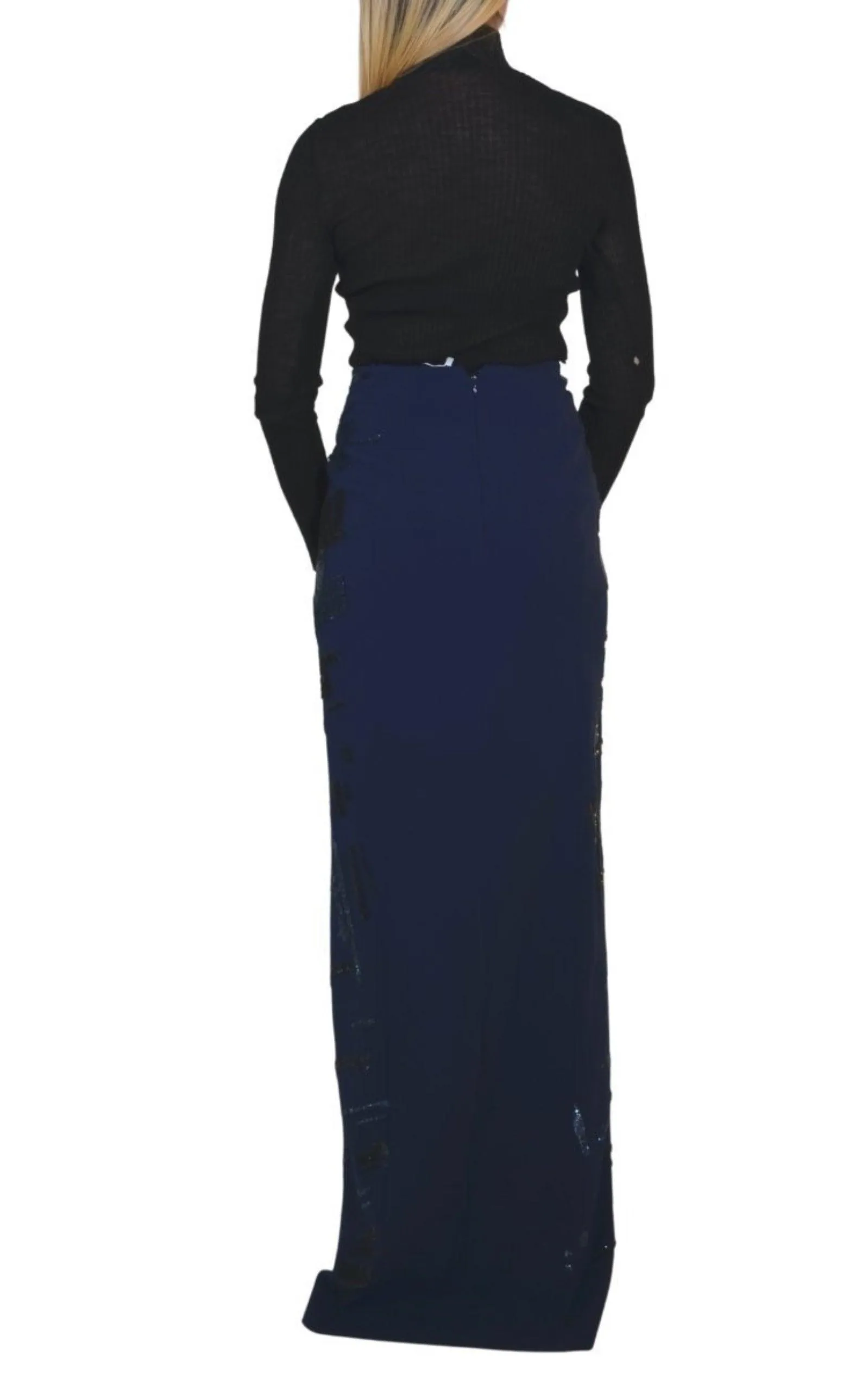 Sequins Embellished Blue Maxi Skirt
