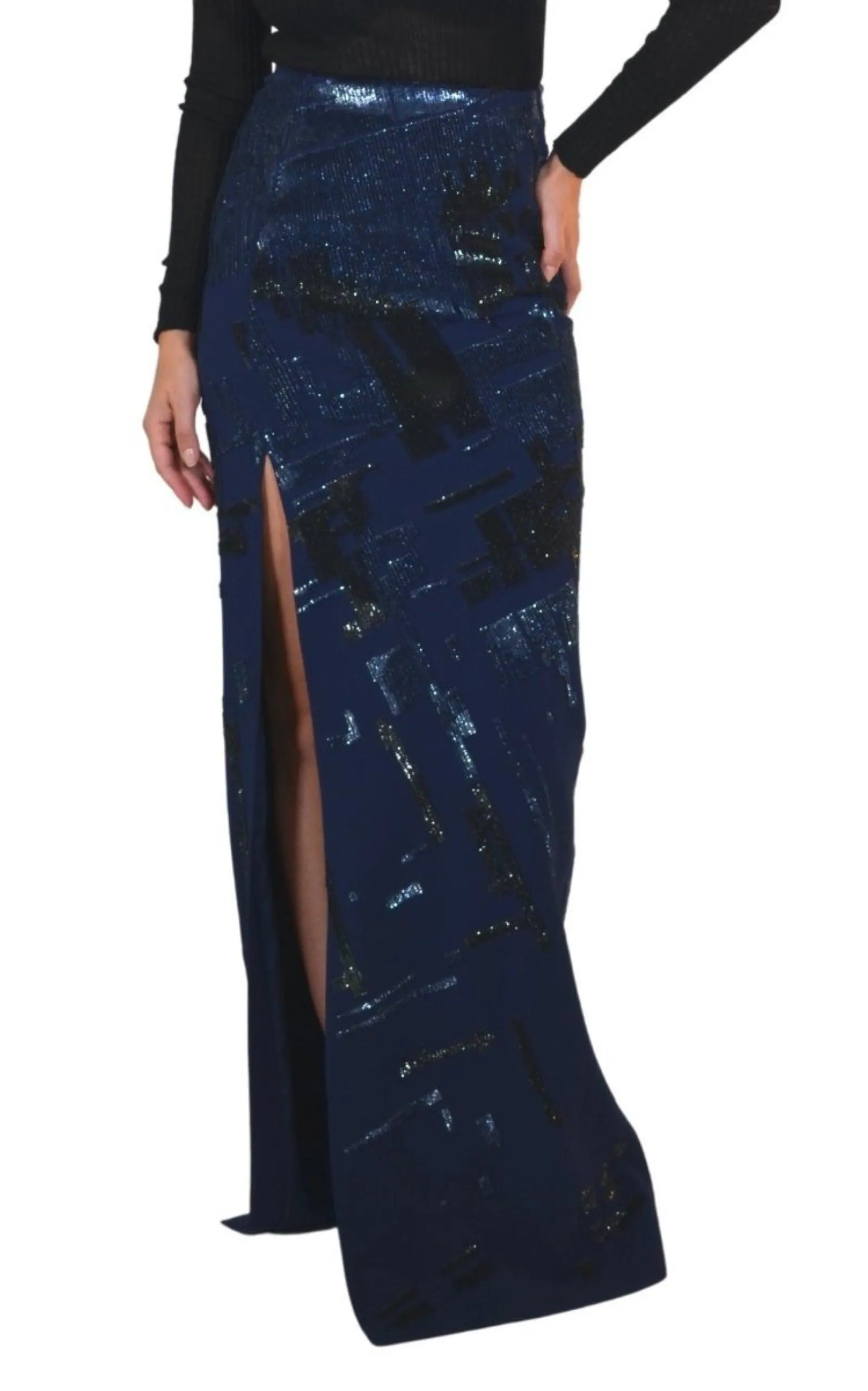 Sequins Embellished Blue Maxi Skirt