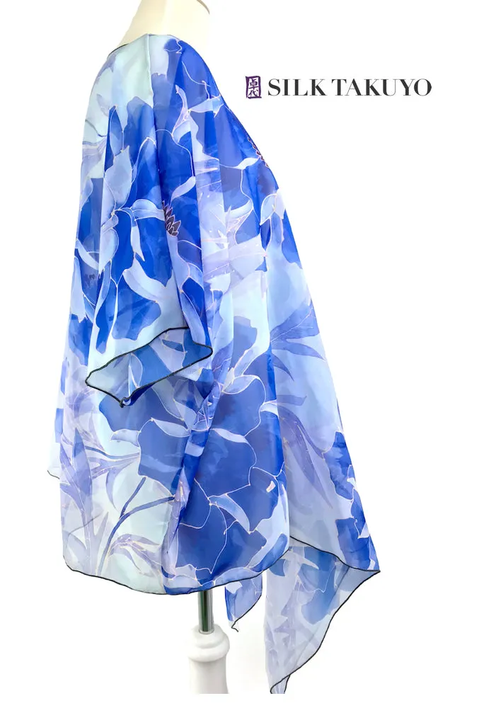 Sheer Kimono Jacket, Blue Peony