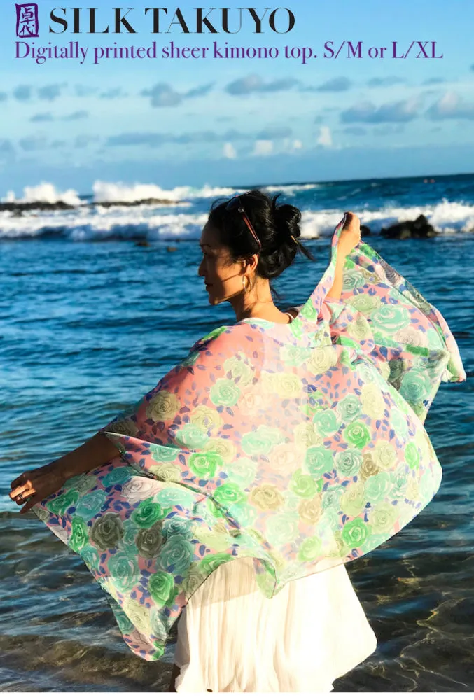 Sheer Kimono Jacket, Blue Peony