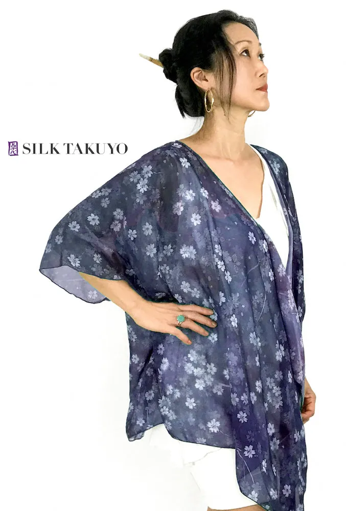 Sheer Kimono Jacket, Blue Peony