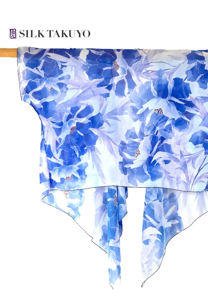 Sheer Kimono Jacket, Blue Peony