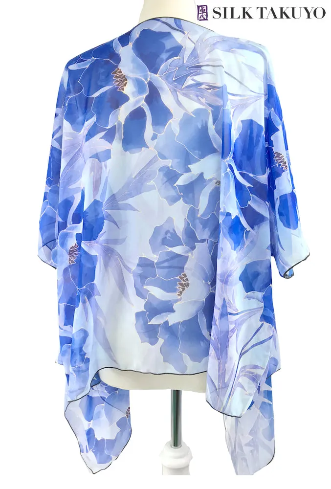 Sheer Kimono Jacket, Blue Peony