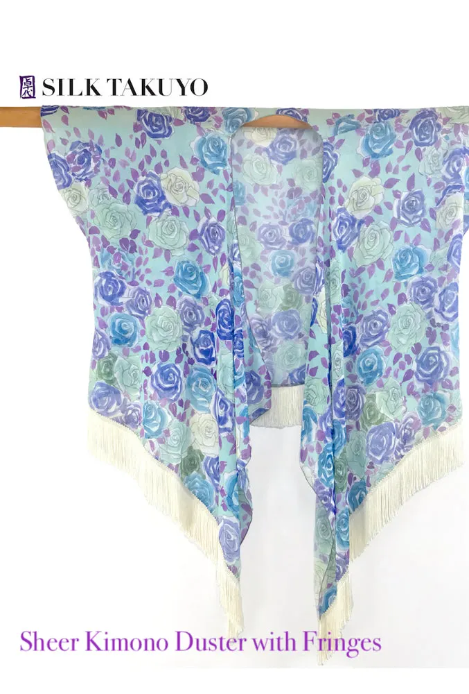 Sheer Kimono Jacket, Blue Peony