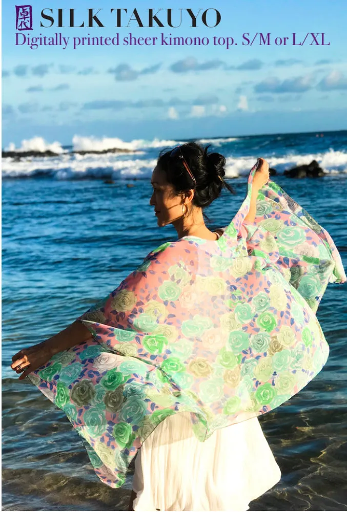 Sheer Kimono Jacket, Pastel Blue Sakura Cherry Blossom