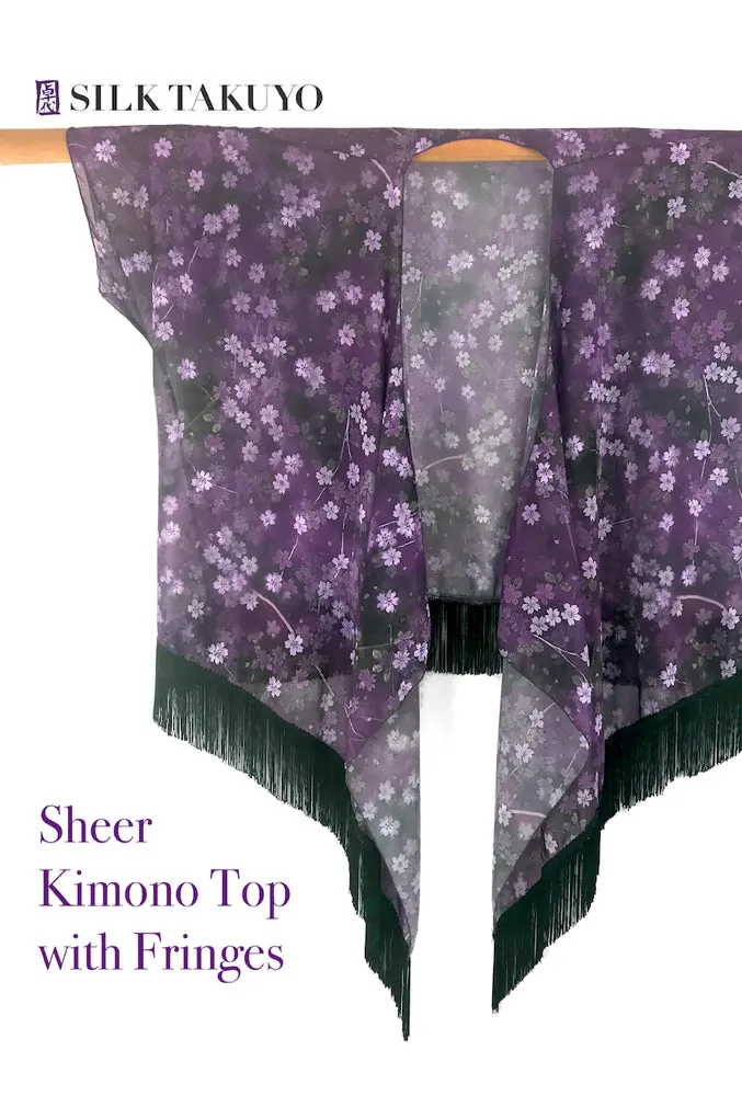 Sheer Kimono Jacket, Pastel Blue Sakura Cherry Blossom