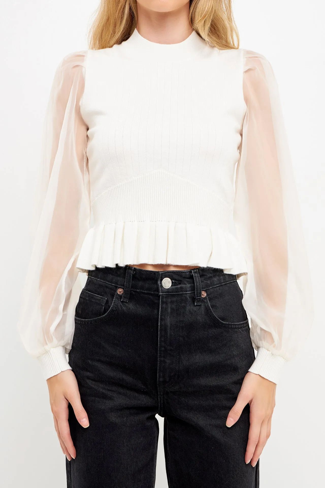 Sheer Sleeve Knit Top