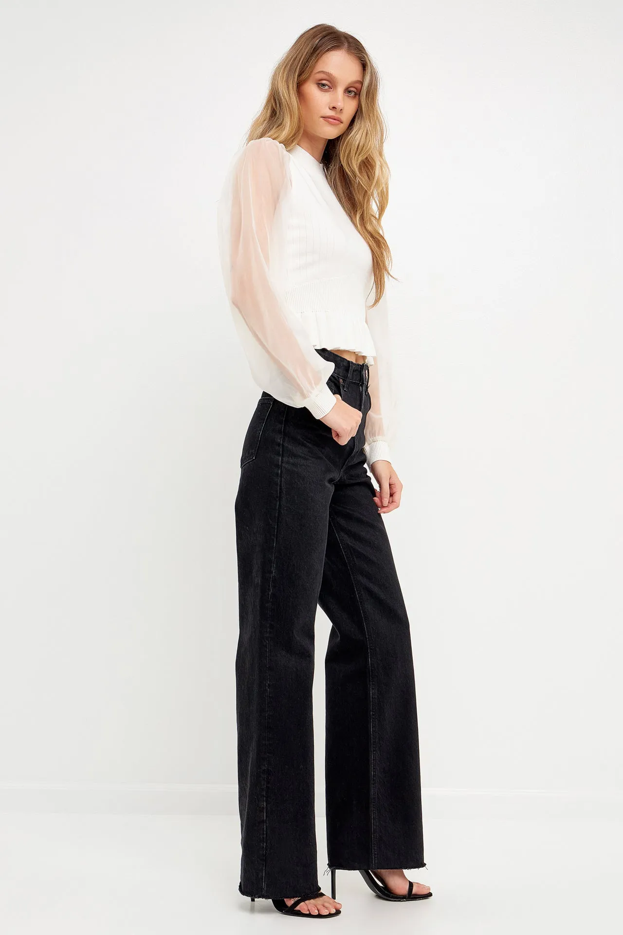 Sheer Sleeve Knit Top