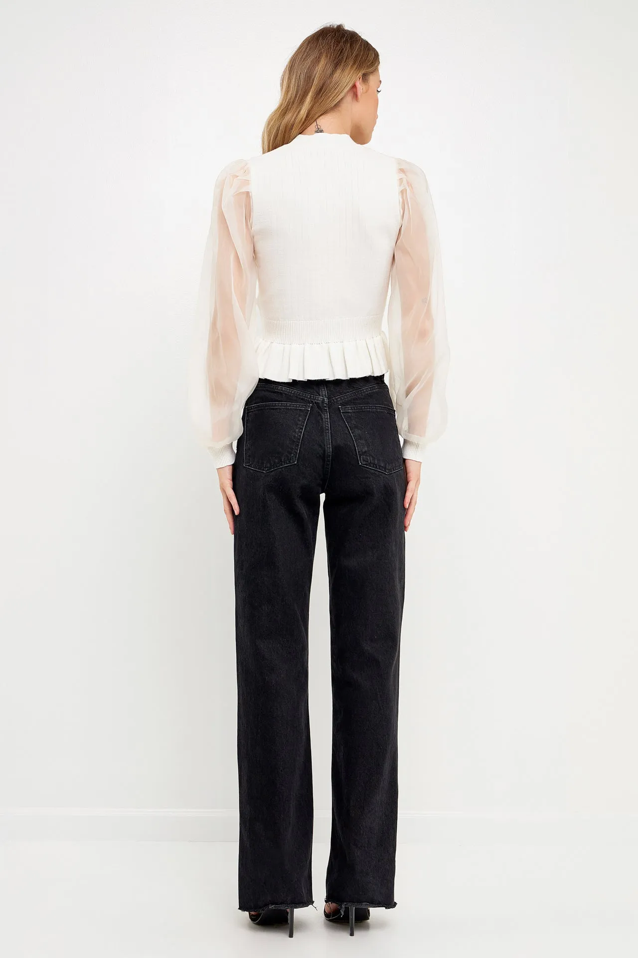 Sheer Sleeve Knit Top