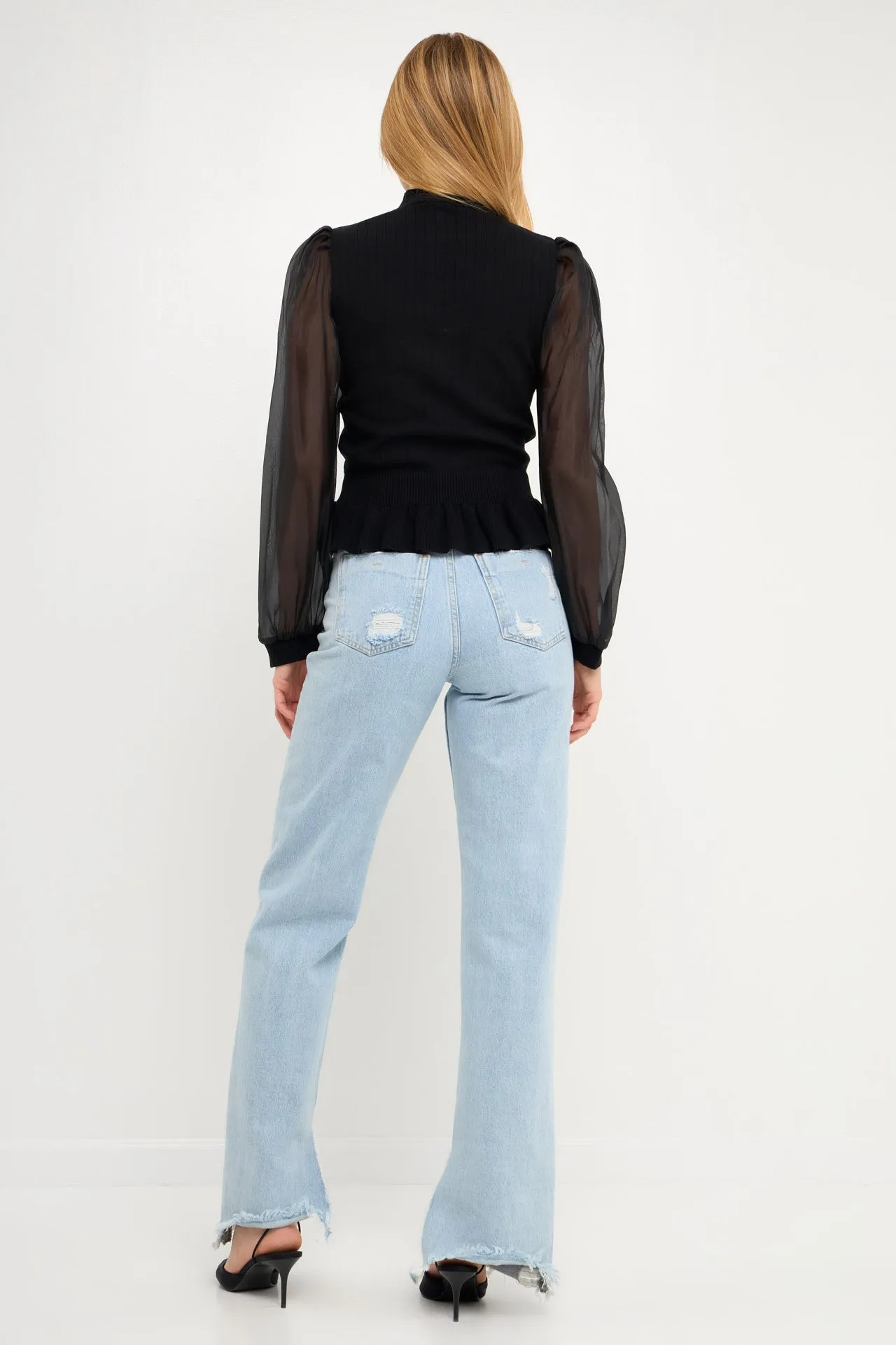 Sheer Sleeve Knit Top