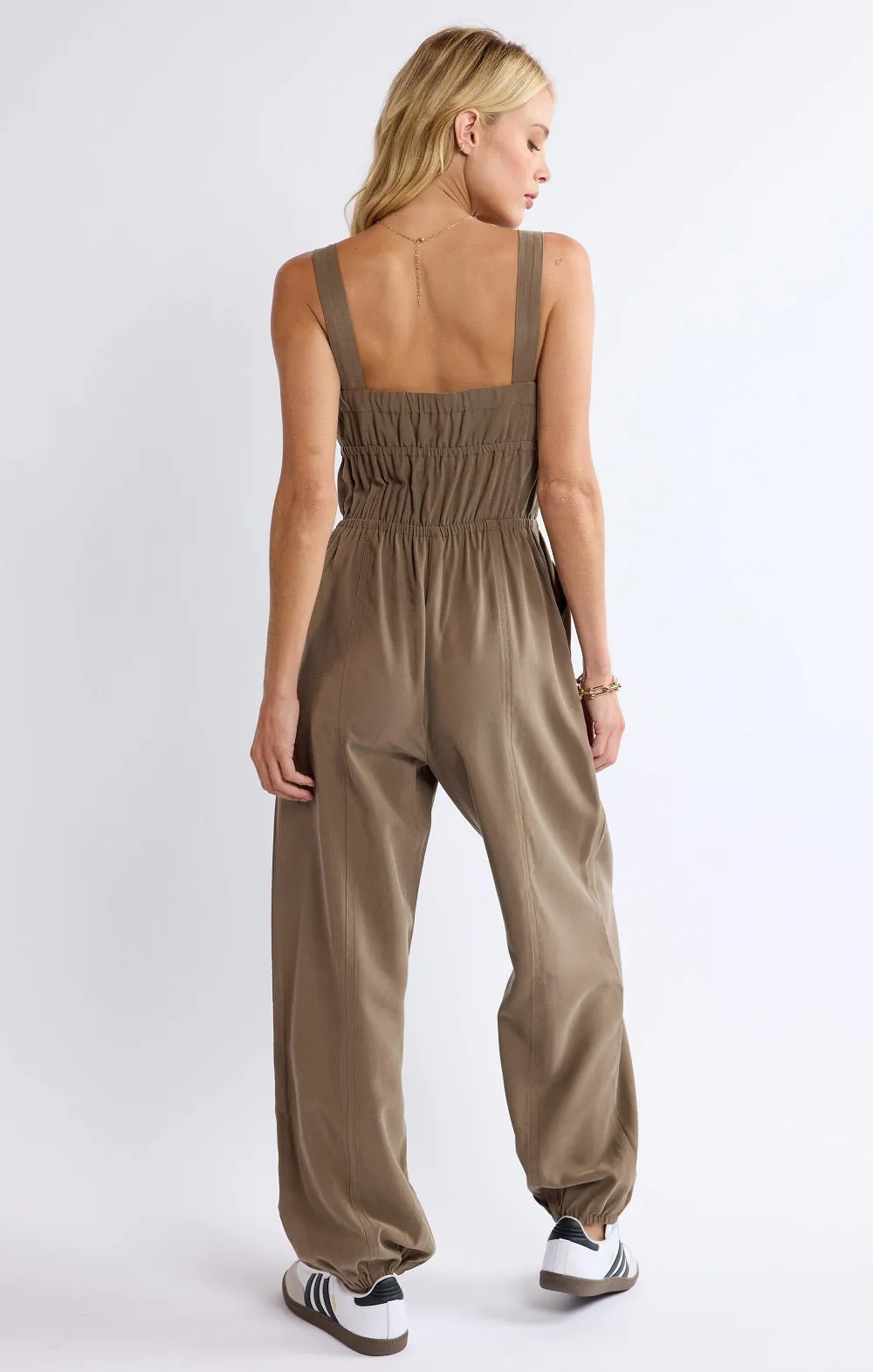 She's Poetry Gathered Bodice Jumpsuit | Olive