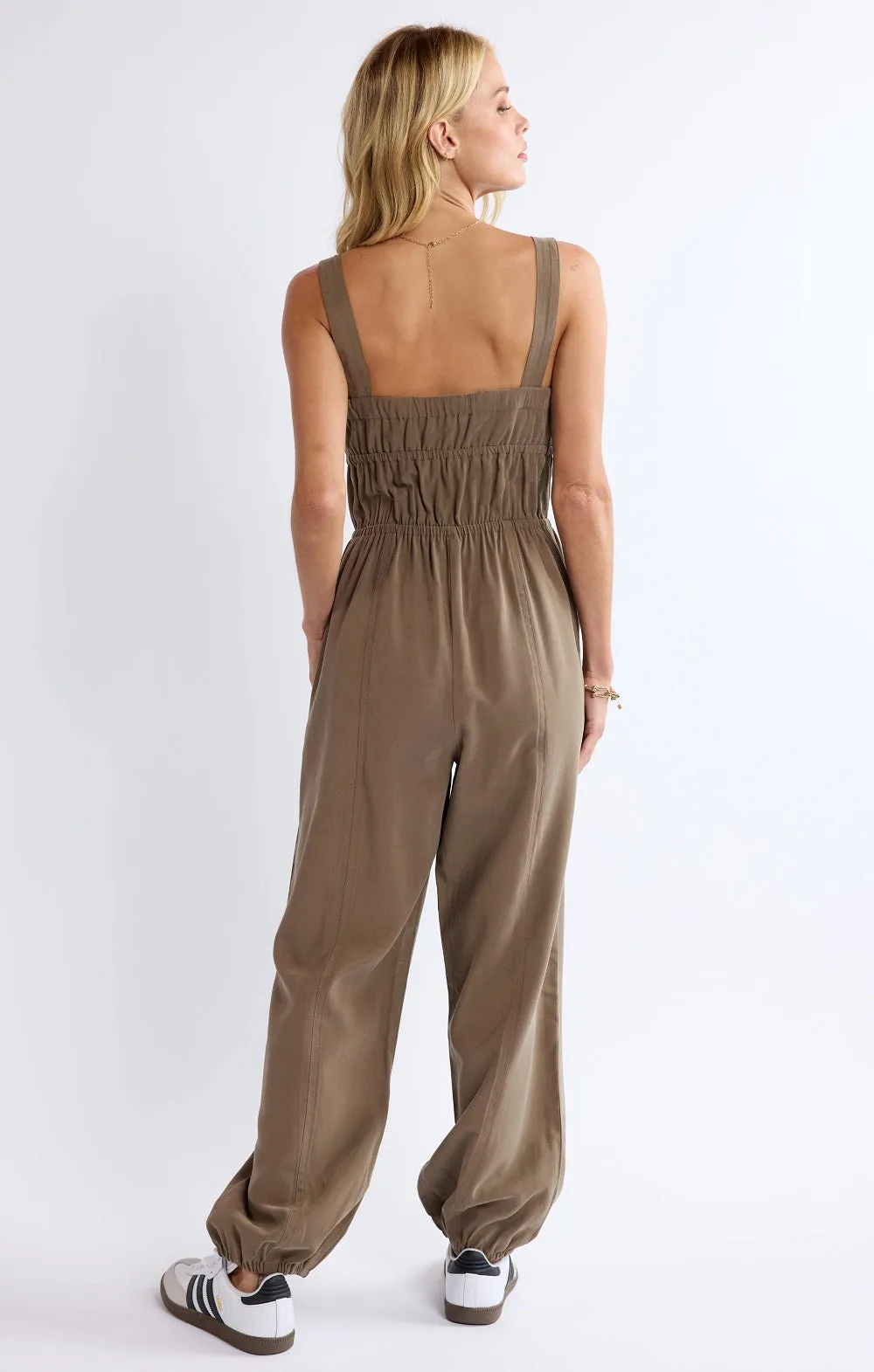 She's Poetry Gathered Bodice Jumpsuit | Olive