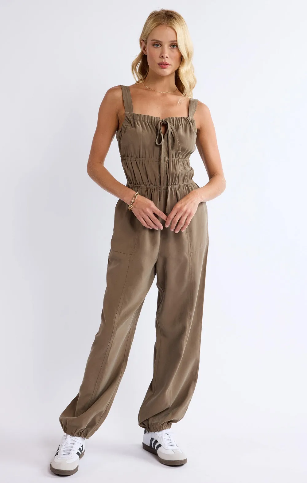 She's Poetry Gathered Bodice Jumpsuit | Olive