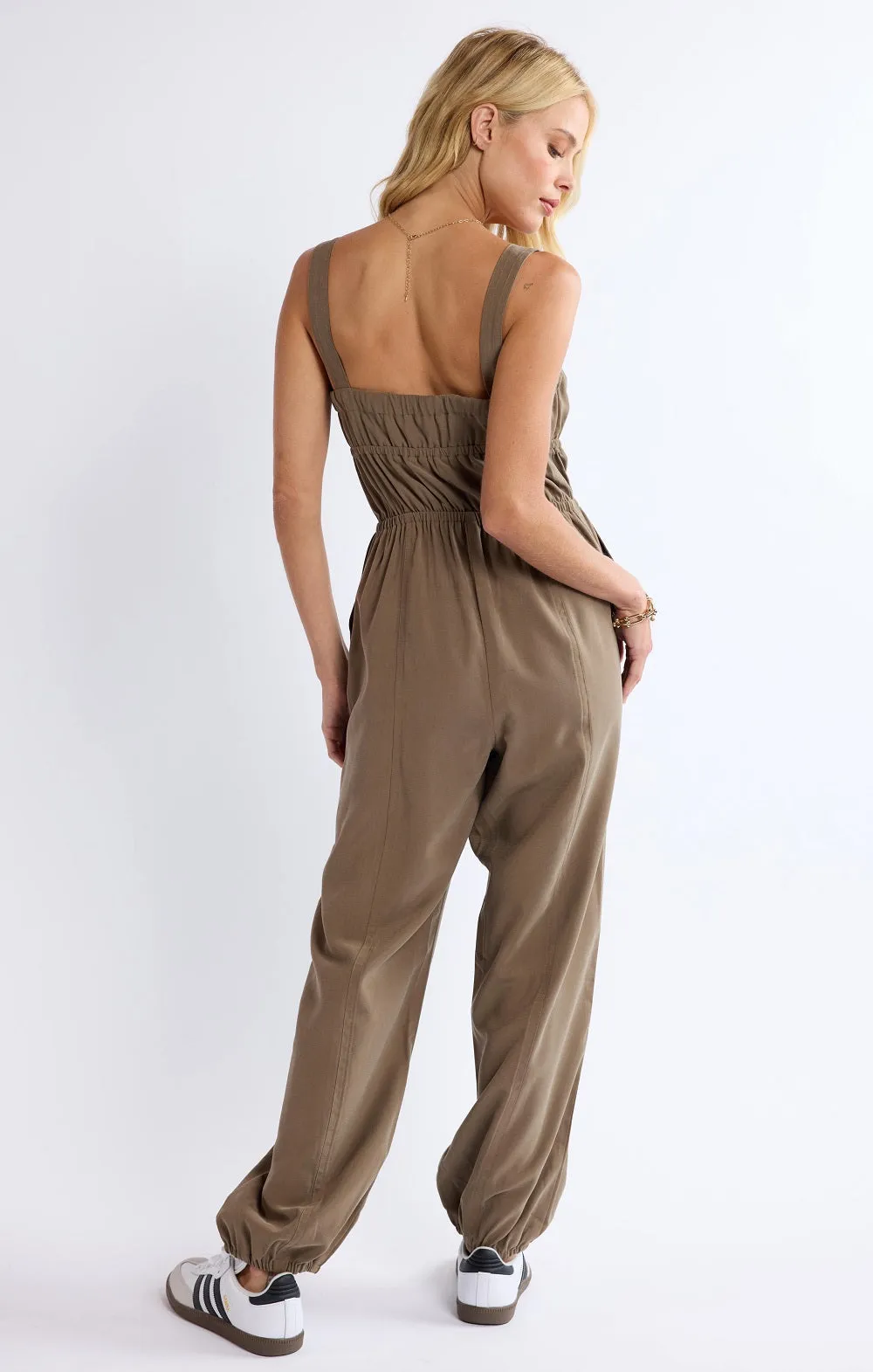 She's Poetry Gathered Bodice Jumpsuit | Olive