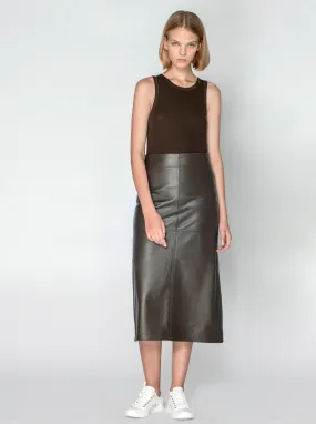 SIENNA LEATHER MAXI SKIRT - CACAO CHOCOLATE