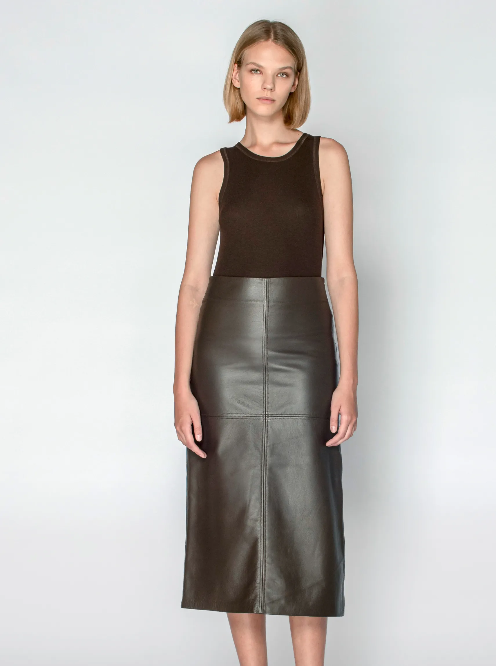 SIENNA LEATHER MAXI SKIRT - CACAO CHOCOLATE