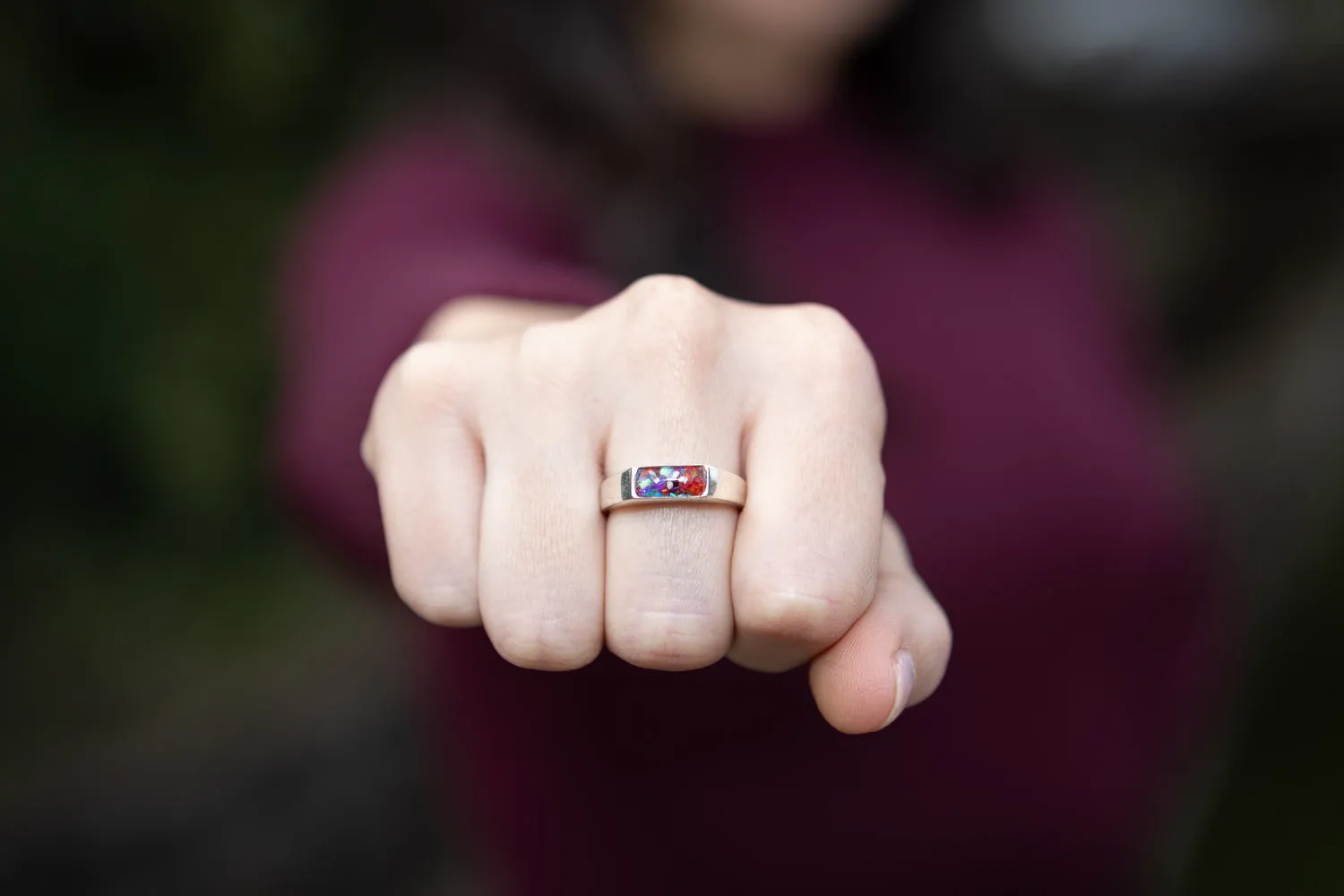 Silver Bar Ring with Cremation Ashes