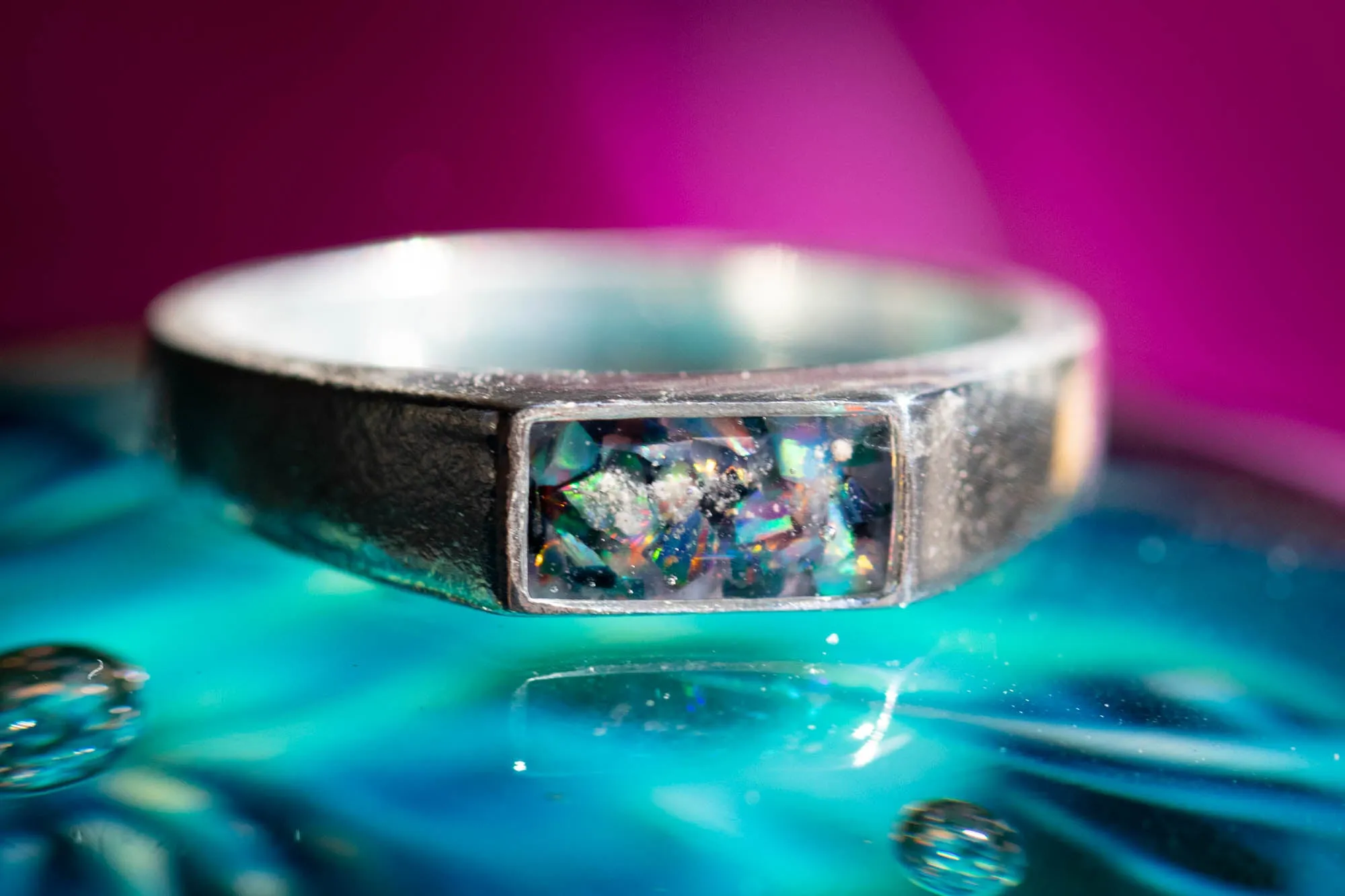 Silver Bar Ring with Cremation Ashes