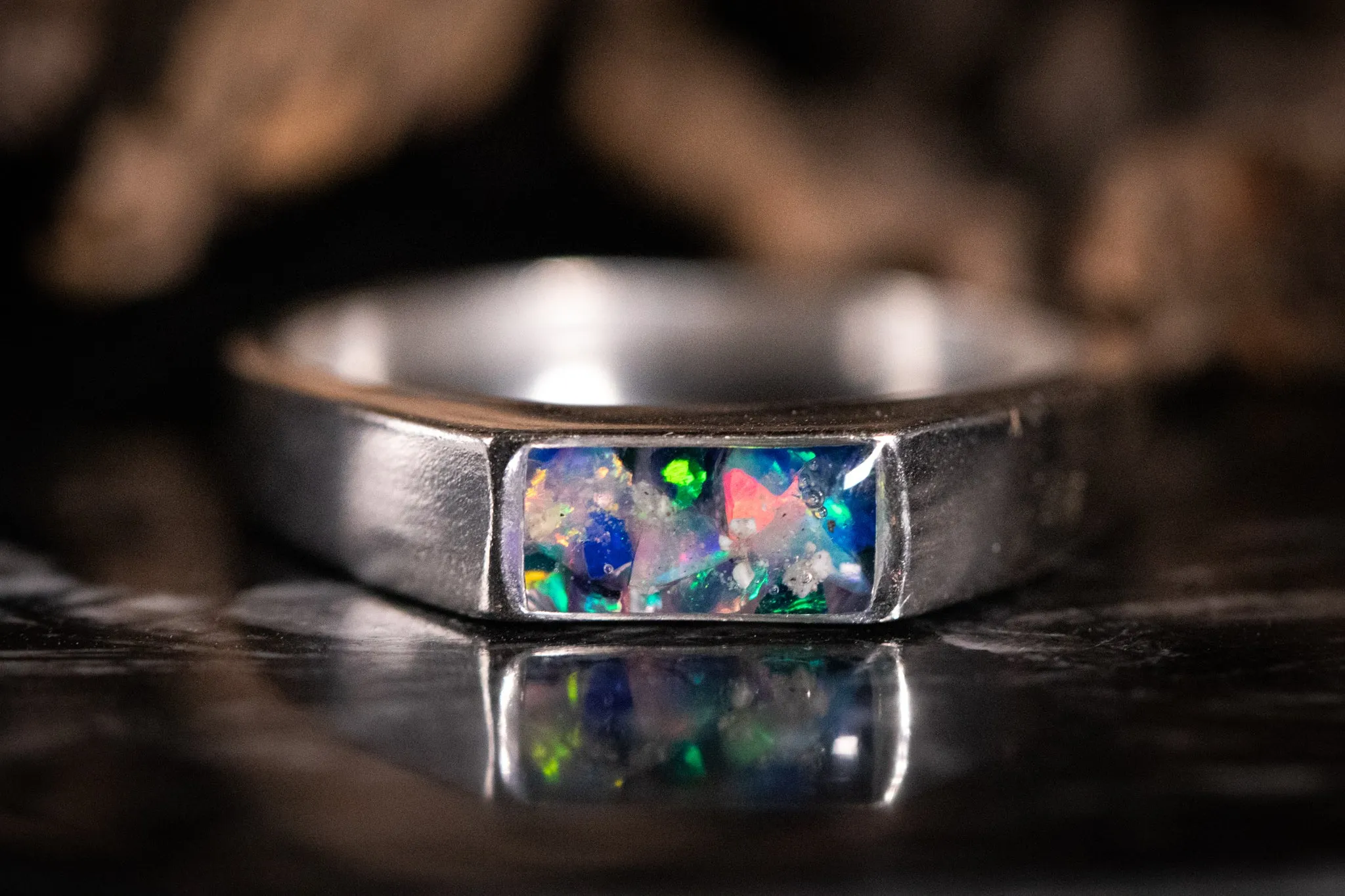 Silver Bar Ring with Cremation Ashes