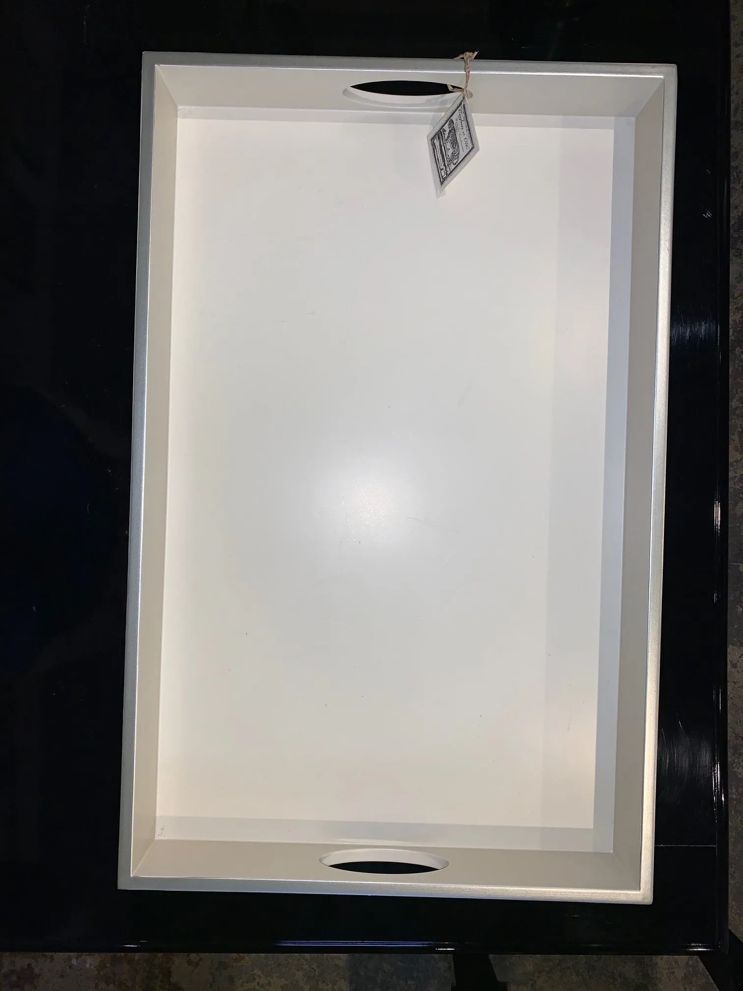 Silver Edge White Lacquer Tray