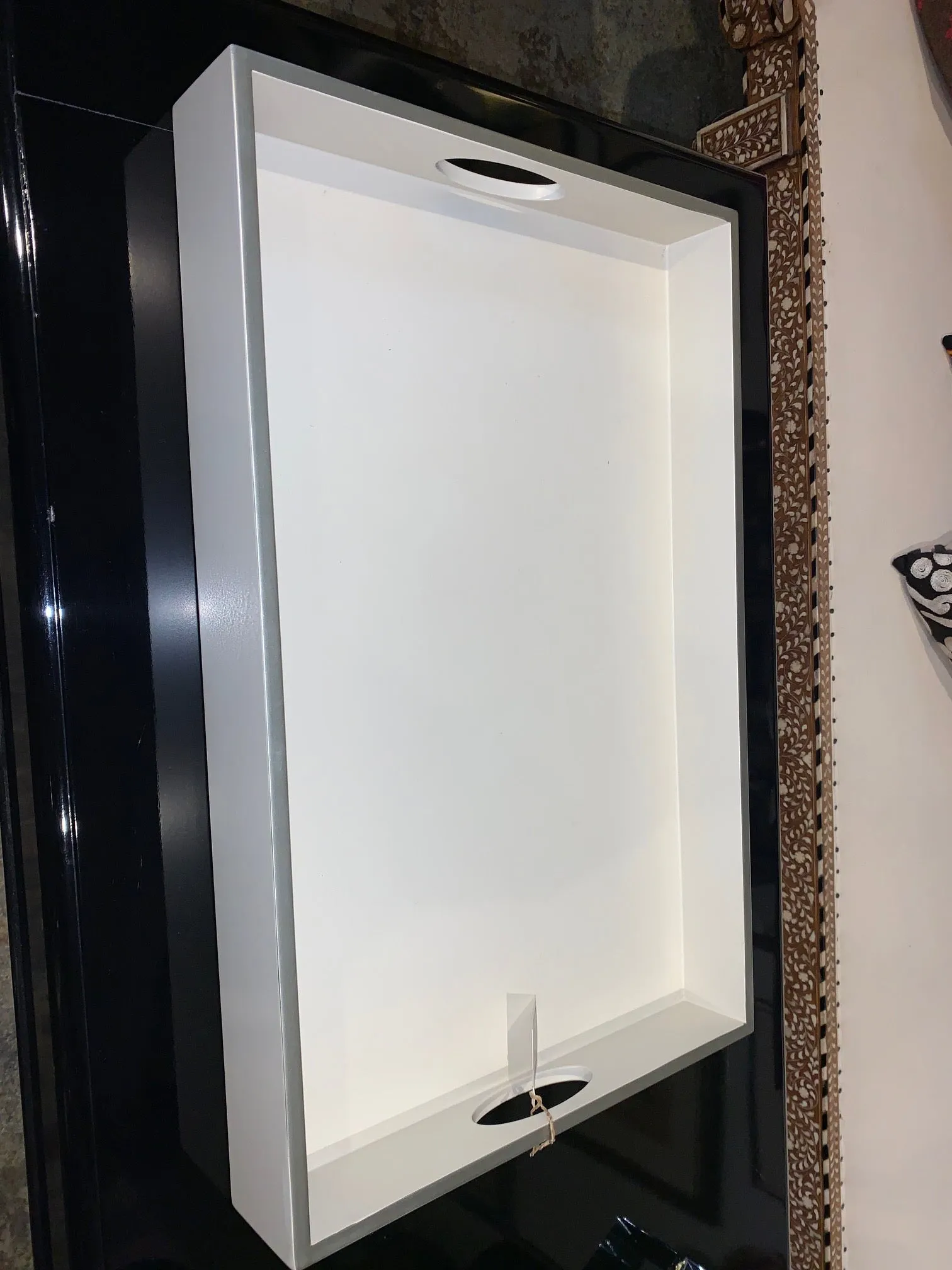 Silver Edge White Lacquer Tray